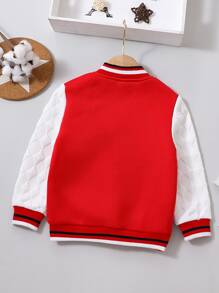 Toddler Boys Letter Patched Striped Trim Varsity Jacket Without Tee - Red and White - View 2