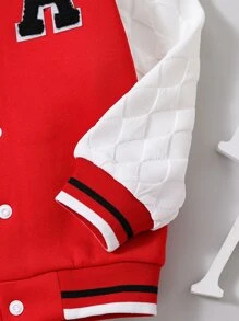 Toddler Boys Letter Patched Striped Trim Varsity Jacket Without Tee - Red and White - View 4