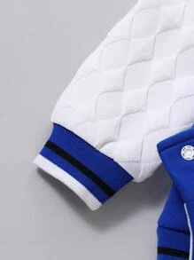 Toddler Boys Letter Patched Striped Trim Varsity Jacket Without Tee - Blue and White - View 3