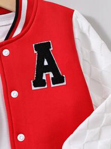 Toddler Boys Letter Patched Striped Trim Varsity Jacket Without Tee - Red and White - View 5