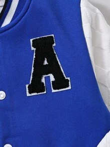 Toddler Boys Letter Patched Striped Trim Varsity Jacket Without Tee - Blue and White - View 4