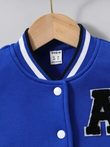 Toddler Boys Letter Patched Striped Trim Varsity Jacket Without Tee - Blue and White - View 5