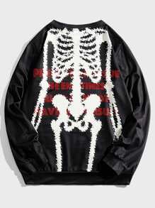 ROMWE MEN Guys Skeleton Print Sweatshirt - Black - View 1
