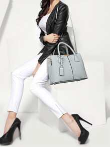 Yogodlns 静谧奢华纯色荔枝纹压花顶部提手包，母亲节礼物，适合妈妈、女性、新秀和白领人士、教师礼物、女士、商务/通勤/工作/办公室女性、节日/度假/假日 - 灰色 - 查看 4