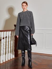 MOTF PREMIUM WOOL-MIX BALLOON SLEEVE JUMPER - Dark Grey - View 7