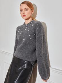 MOTF PREMIUM WOOL-MIX BALLOON SLEEVE JUMPER - Dark Grey - View 2