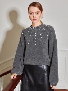 MOTF PREMIUM WOOL-MIX BALLOON SLEEVE JUMPER - Dark Grey - View 5