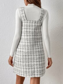 SHEIN Privé Plaid Print Pinafore Dress Without Jumper - White - View 2