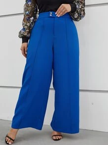 SHEIN Privé 大碼高腰闊腿褲 - 藍色 - 查看 4