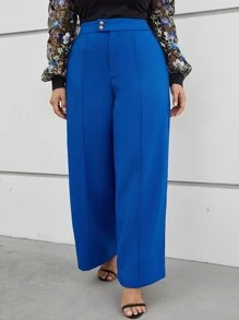 SHEIN Privé 大碼高腰闊腿褲 - 藍色 - 查看 3