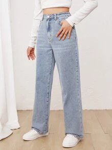 SHEIN Teen Girls Light Washed Straight Leg Jeans - Light Wash - View 4