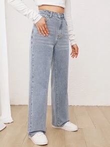 SHEIN Teen Girls Light Washed Straight Leg Jeans - Light Wash - View 6