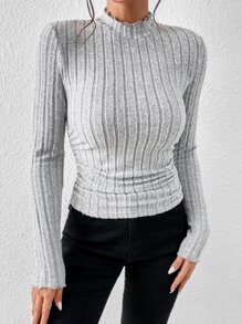 SHEIN Essnce 小高領木耳邊T恤 - 淺灰色 - 查看 3