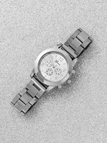 1入組三錶盤圓形指針石英手錶和1入組手環 - 銀色 - 查看 3