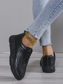 Minimalist Lace-up Front Skate Shoes - Black - View 3