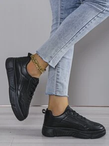 Minimalist Lace-up Front Skate Shoes - Black - View 4