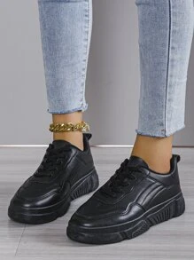 Minimalist Lace-up Front Skate Shoes - Black - View 5