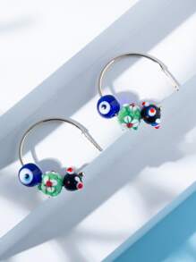 Evil Eye Decor Cuff Hoop Earrings - Multicolor - View 2