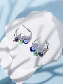 Evil Eye Decor Cuff Hoop Earrings - Multicolor - View 4