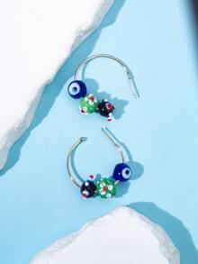 Evil Eye Decor Cuff Hoop Earrings - Multicolor - View 5