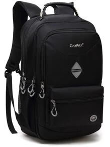 coolbell Mochila de viaje con bordado de letras para hombre de 18,4 pulgadas, resistente al agua de gran capacidad con puerto de carga USB - Negro - Ver 1