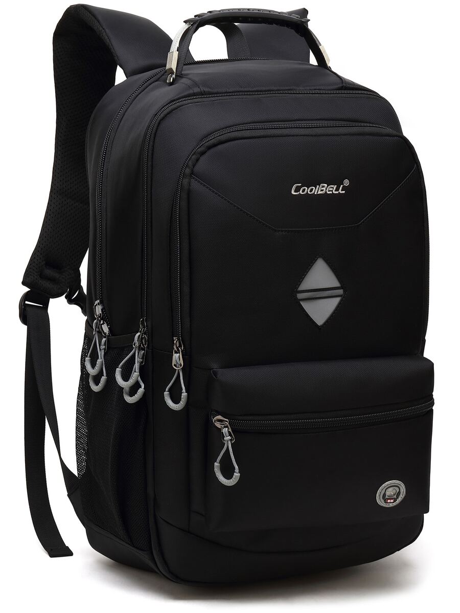 coolbell Mochila de viaje con bordado de letras para hombre de 18,4 pulgadas, resistente al agua de gran capacidad con puerto de carga USB - Negro - Ver 1