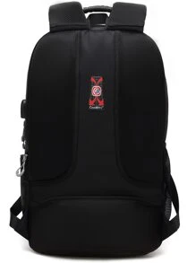 coolbell Mochila de viaje con bordado de letras para hombre de 18,4 pulgadas, resistente al agua de gran capacidad con puerto de carga USB - Negro - Ver 8