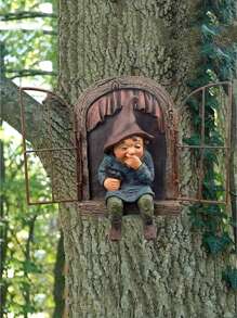 Adorno de jardín ventana & gnomo - Óxido marrón - Ver 1