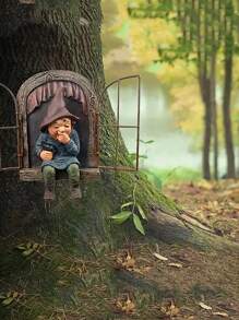 Adorno de jardín ventana & gnomo - Óxido marrón - Ver 2