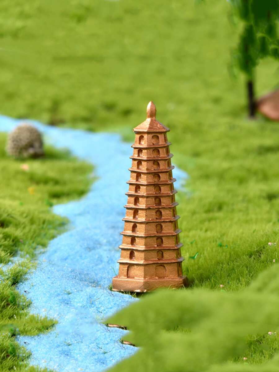 1pc Tower Design Garden Decoration Craft - Gold - View 1