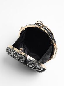 Mini Sequin Flower Decor Circle Bag - Black - View 3