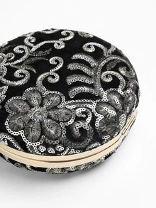 Mini Sequin Flower Decor Circle Bag - Black - View 5