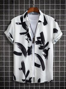 Manfinity Men Brush Print Shirt Without Tee - Black and White - View 1