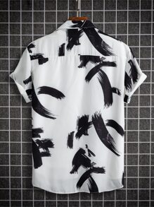 Manfinity Men Brush Print Shirt Without Tee - Black and White - View 2