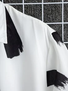 Manfinity Men Brush Print Shirt Without Tee - Black and White - View 3