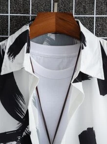 Manfinity Men Brush Print Shirt Without Tee - Black and White - View 4