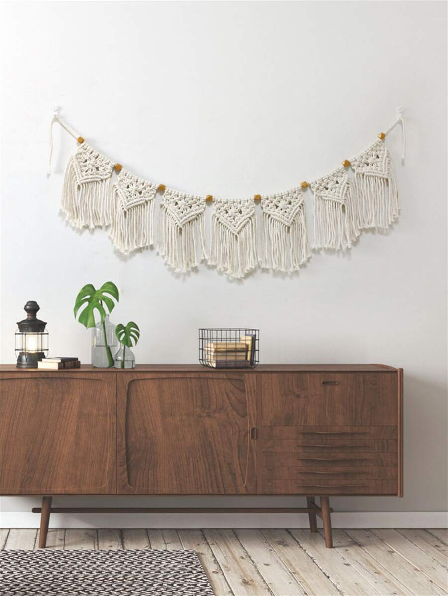 1入組珠子裝飾編織流蘇壁掛 - 米色 - 查看 1
