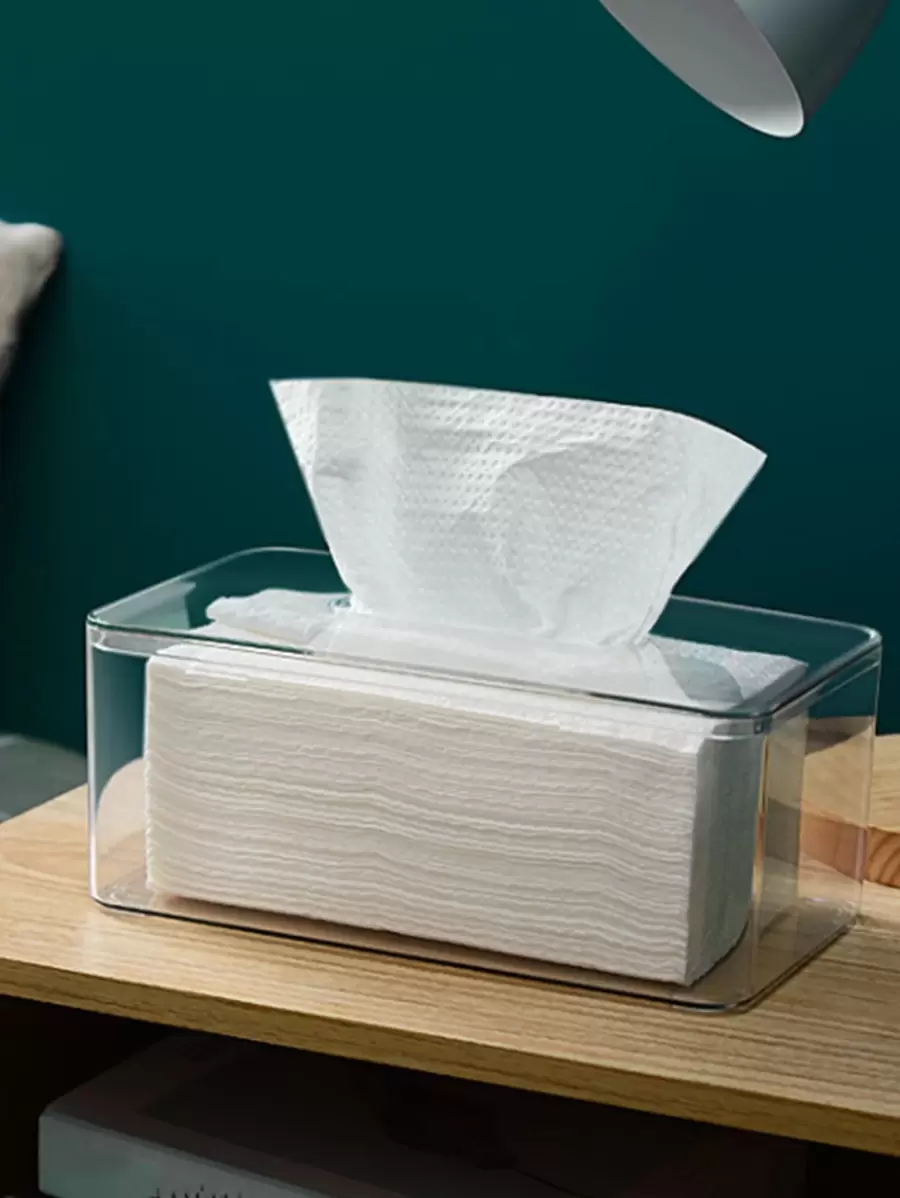 1pc Transparent Long Desktop Tissue Box, Suitable For Wet Wipes And Facial Tissues Storage, Bathroom, Bedroom, Living Room And Kitchen Tissue Dispenser; 1pc Diamond Shaped Cream Vase, Home Decor Flower Holder, For Artificial Flowers, Fresh Flowers, Dried Flowers Storage - Multicolor - View 1