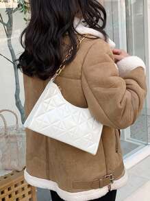 Lightweight,Business Casual Quilted Chain Bag For Teen Girls Women College Students,Rookies & White-Collar Workers Perfect For Office,College,Work ,Business,Commute,Outdoors, Travel, Outings - White - View 2