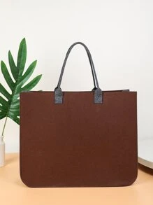 字母貼布單肩托特包 - 棕色 - 查看 2