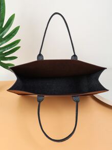 字母貼布單肩托特包 - 棕色 - 查看 4