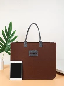 字母貼布單肩托特包 - 棕色 - 查看 3