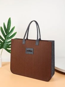 字母貼布單肩托特包 - 棕色 - 查看 5