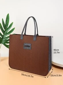 字母貼布單肩托特包 - 棕色 - 查看 6