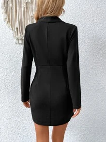 Chiquease Shawl Collar Ruched Wrap Hem Bodycon Dress - Black - View 2