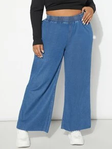 Plus Elastic Waist Flare Leg Jeans - Medium Wash - View 1