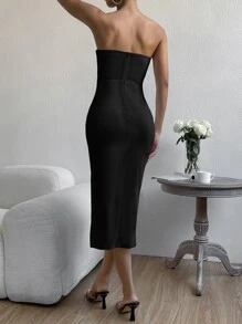 SHEIN BAE Split Thigh Zip Back Tube Bodycon Dress - Black - View 2