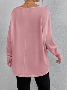 SHEIN Essnce Solid V Neck Batwing Sleeve Tee - Pink - View 2