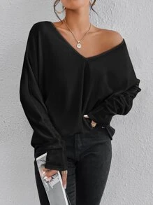 SHEIN Essnce 女款蝙蝠袖t恤 - 黑色 - 查看 5