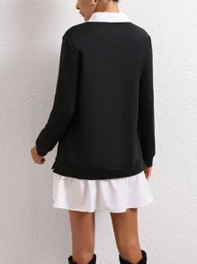 SHEIN LUNE Contrast Collar 2 In 1 Sweatshirt Dress - Black and White - View 2